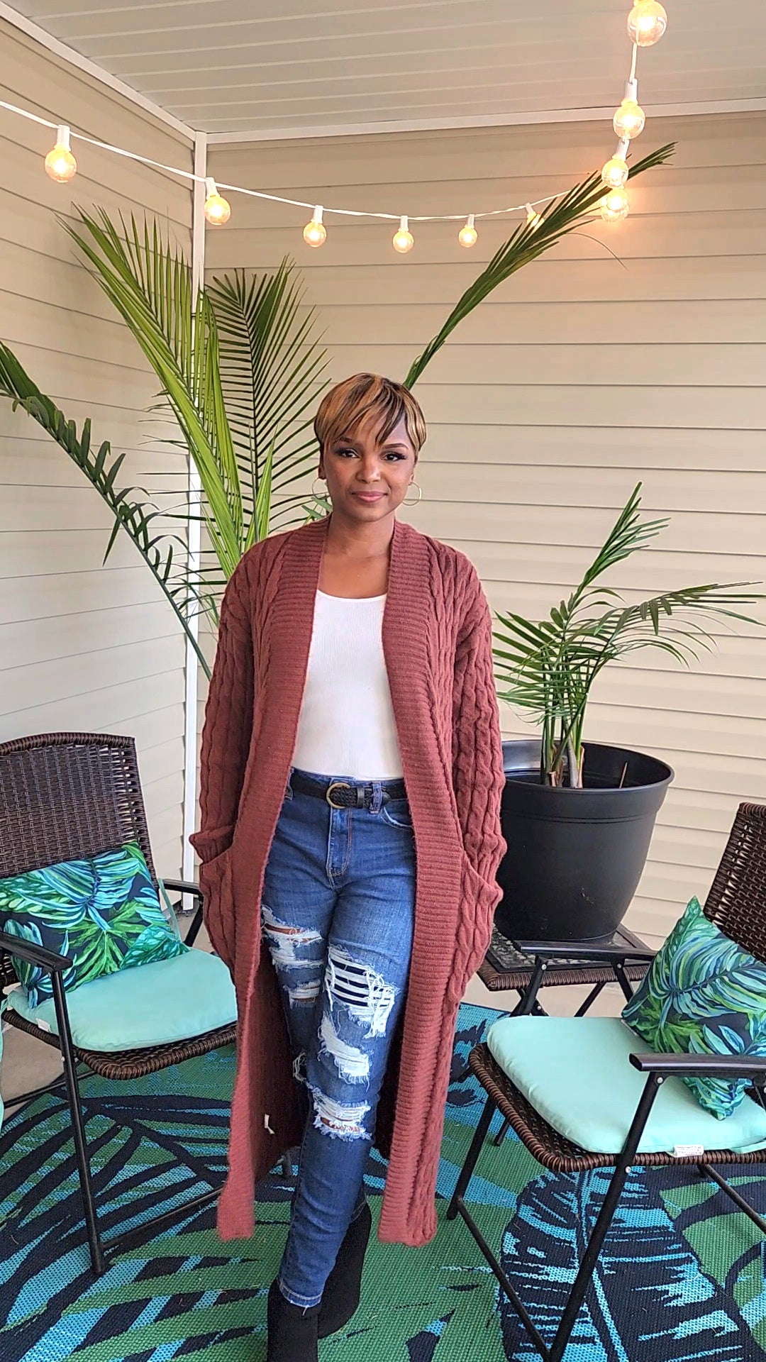 brown sweater cardigan outfit