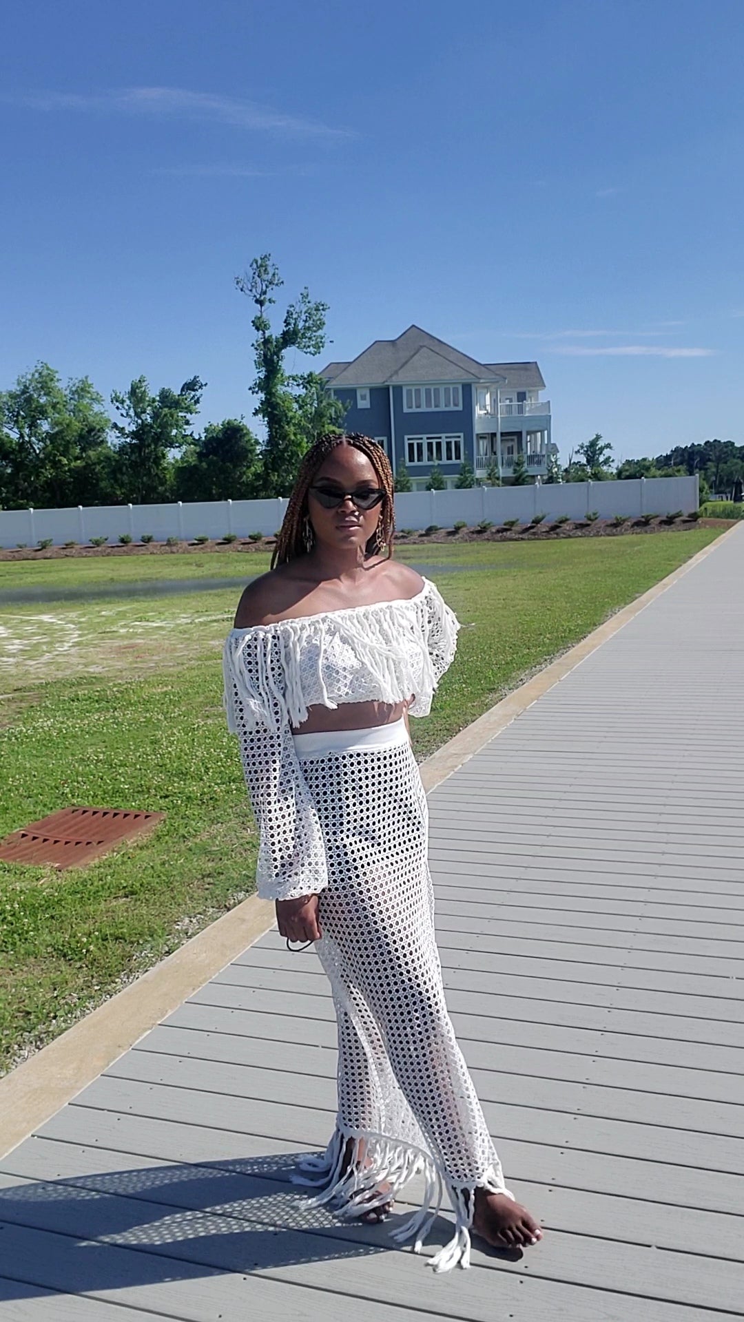 2 Piece Crochet Beach Coverup (White)